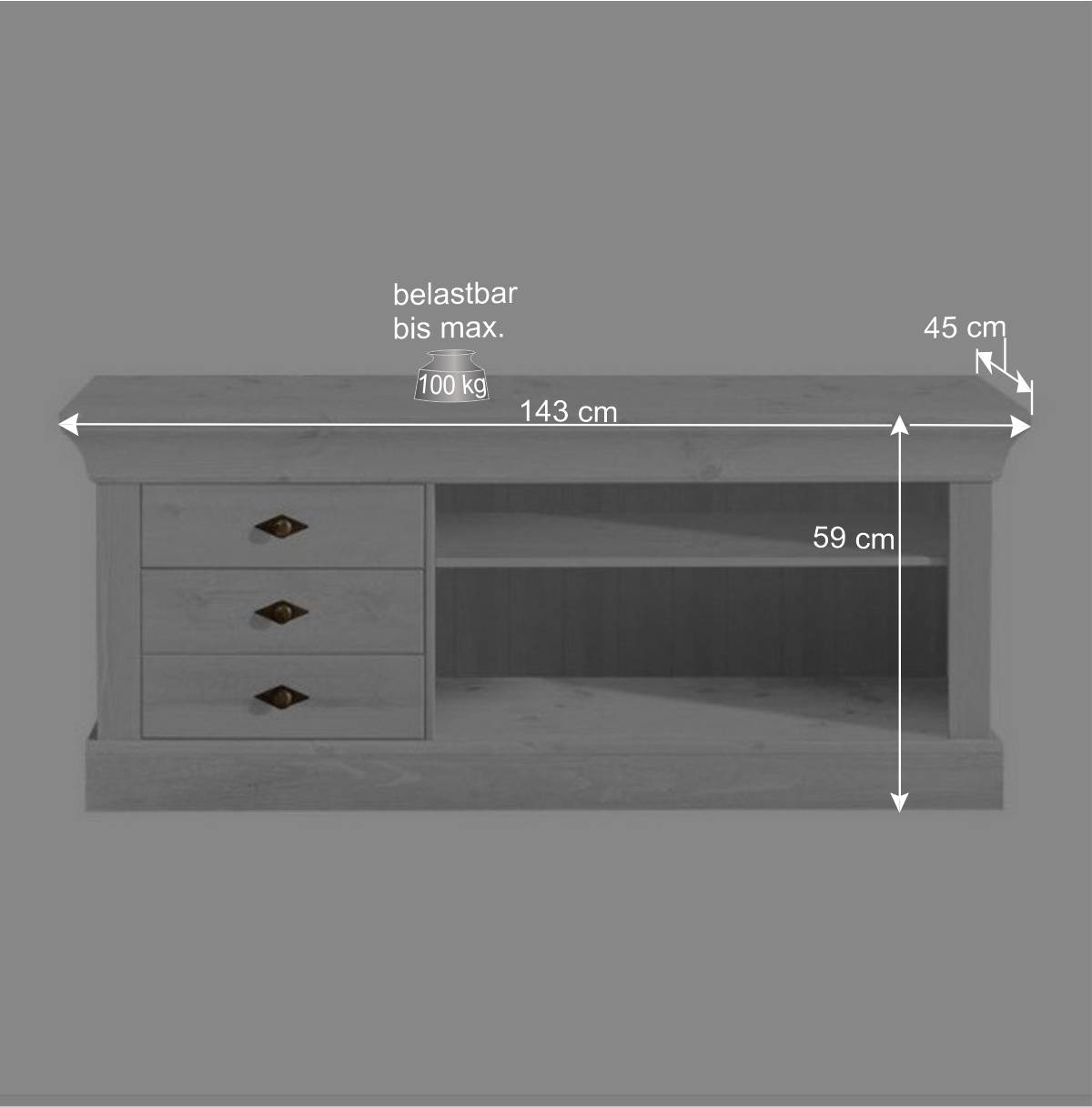 TV Board Satumare aus Kiefer teilmassiv