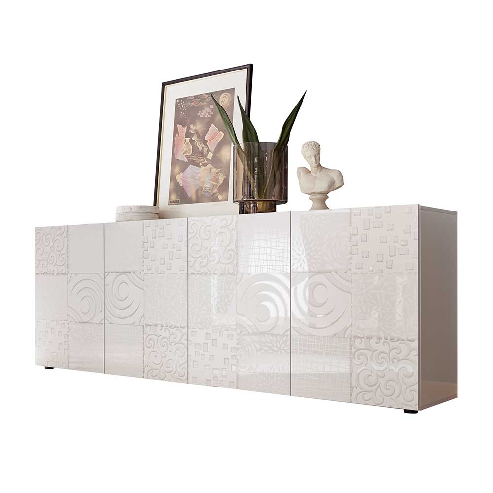 Bedrucktes Sideboard in Weiß hochglänzend mit modernem Design und geschlossenen Schranktüren – Vascaub