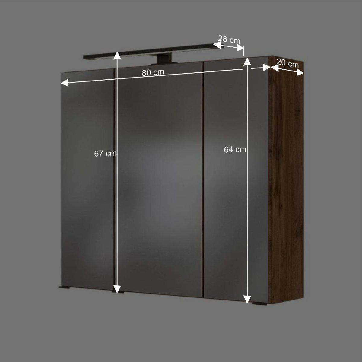 3-türiger Bad-Spiegelschrank in Wildeiche - Acrosia