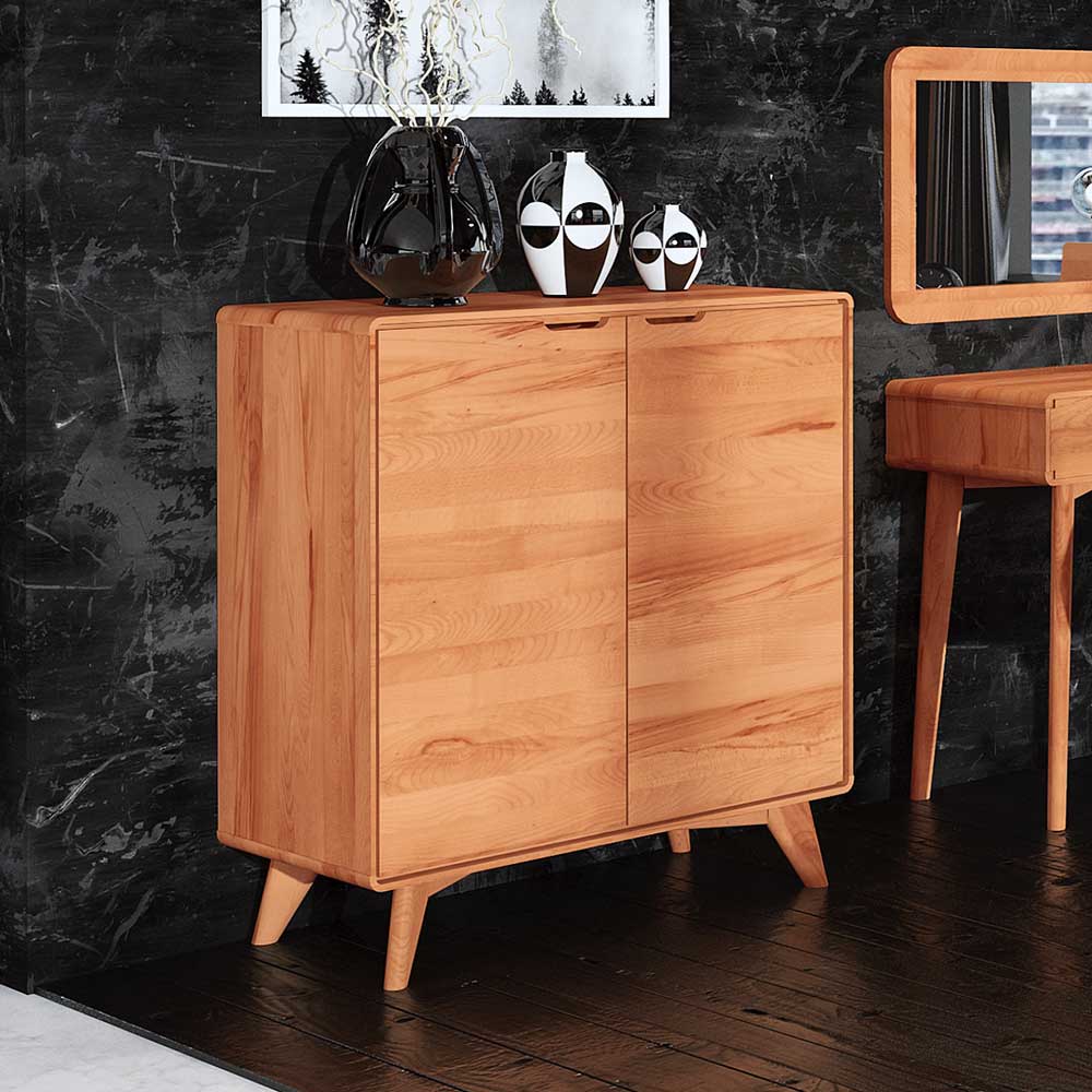 Holz Kommode mit abgerundeten Kanten und Griffmulden für Schlafzimmer – Junola