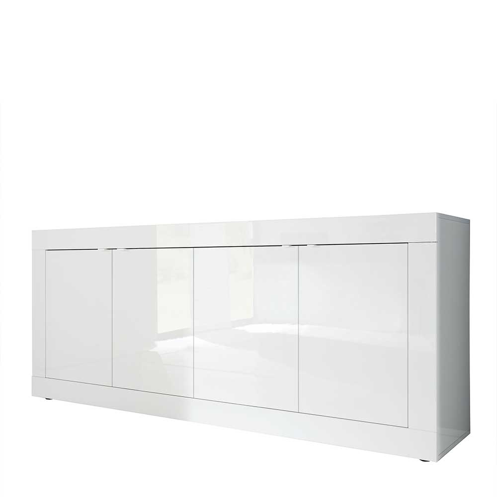 Elegantes weißes Hochglanz Sideboard mit vier geschlossenen Türen für stilvolle Wohnzimmermöbel – Sogno