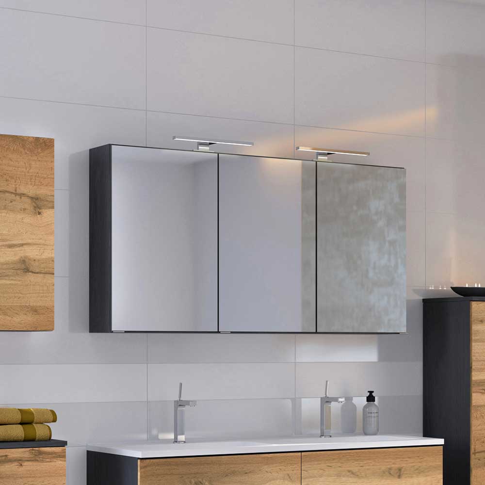 120cm breiter Badezimmer Spiegelschrank in Grau - Endely