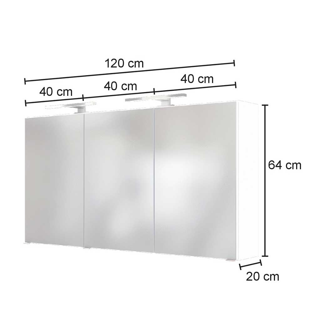 120cm breiter Badezimmer Spiegelschrank in Grau - Endely