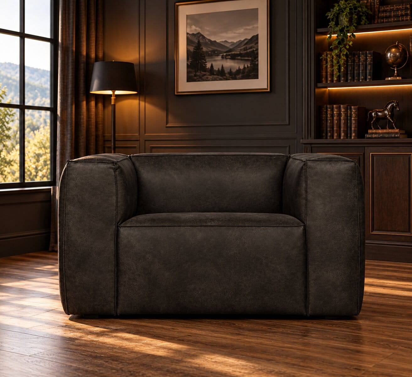 Moderner Ledersessel in Schwarz - kantiges Design - Bradley