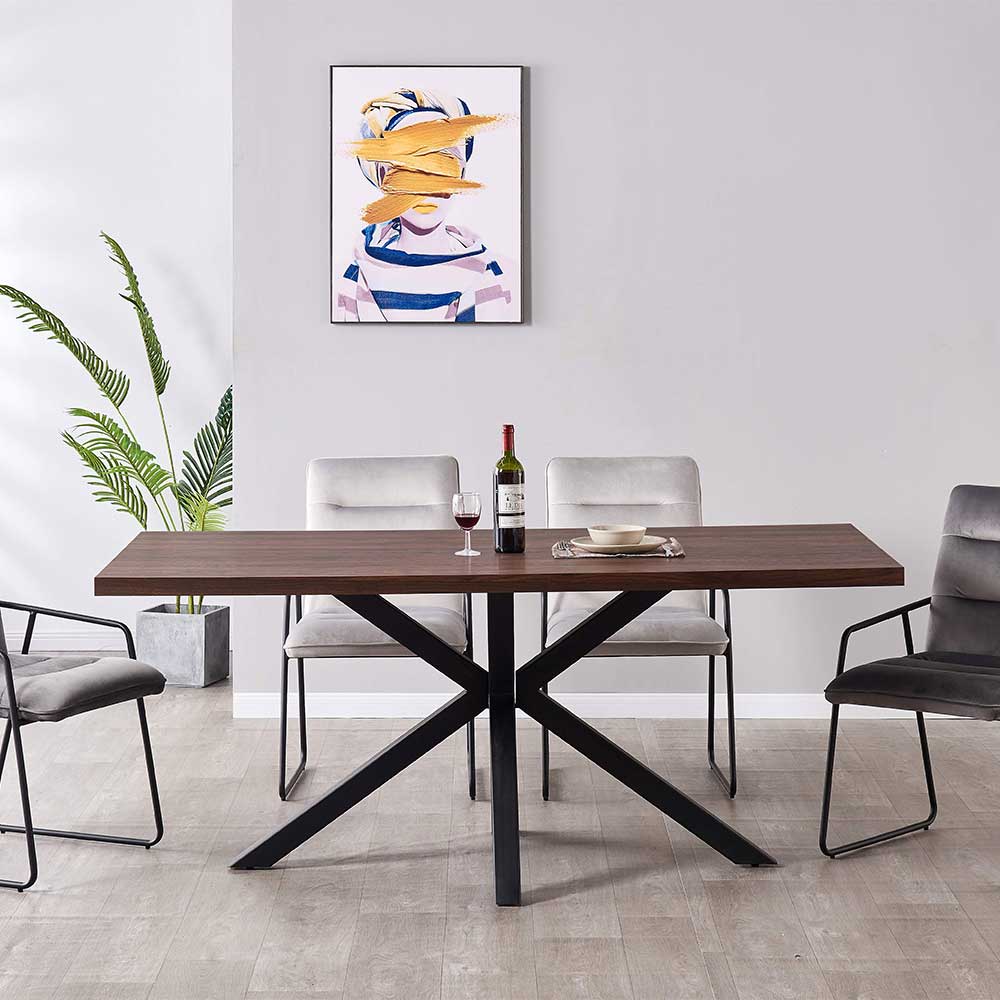 180x90 Nussbaum Dekor Tisch mit Spider Gestell - Inbano