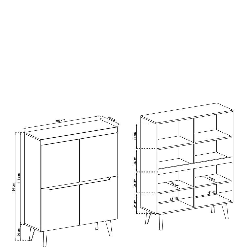 Scandi Anbauwand fürs Wohnzimmer - Olcian (vierteilig)