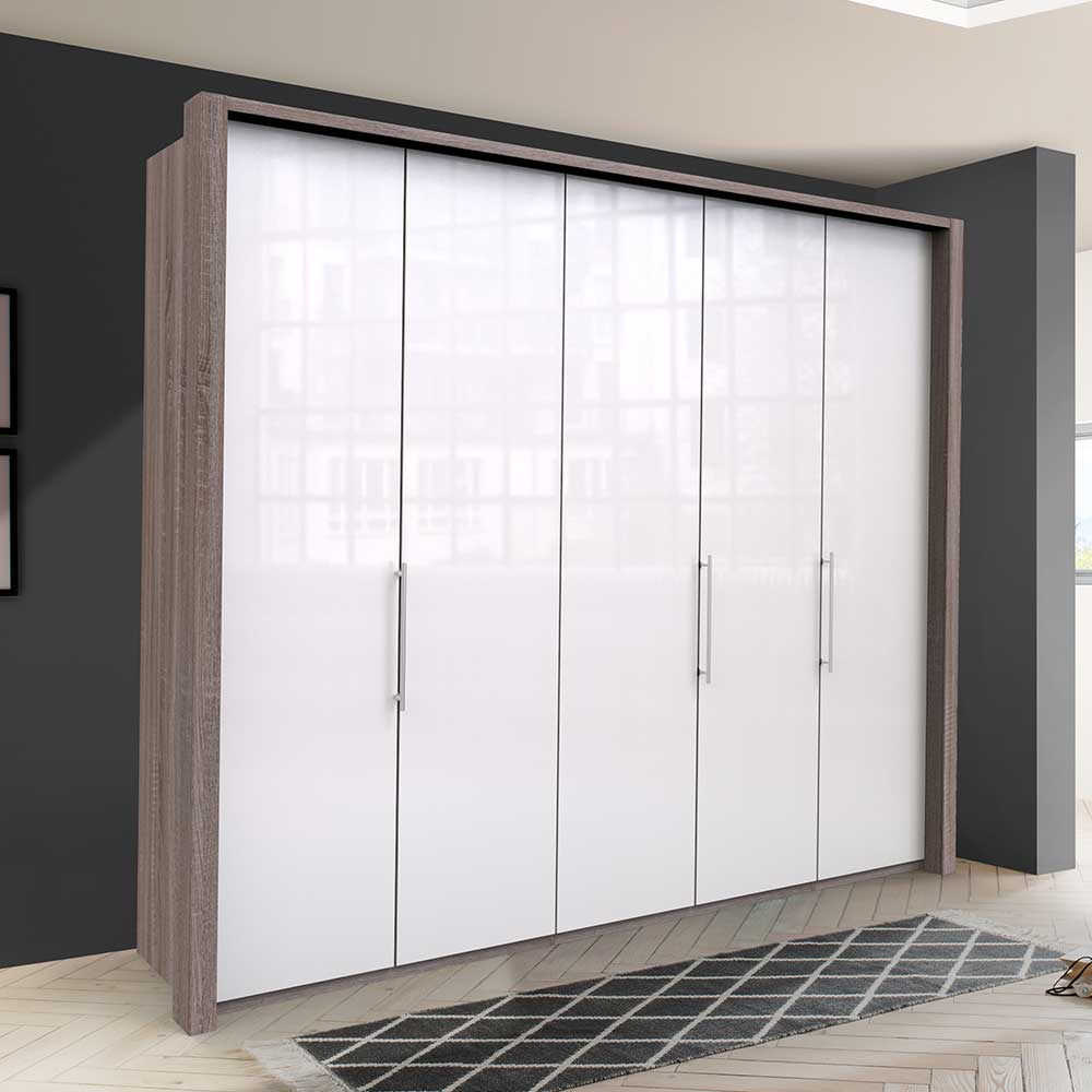 Schrank in Weiß Glas & Eiche Dunkel - Empresian