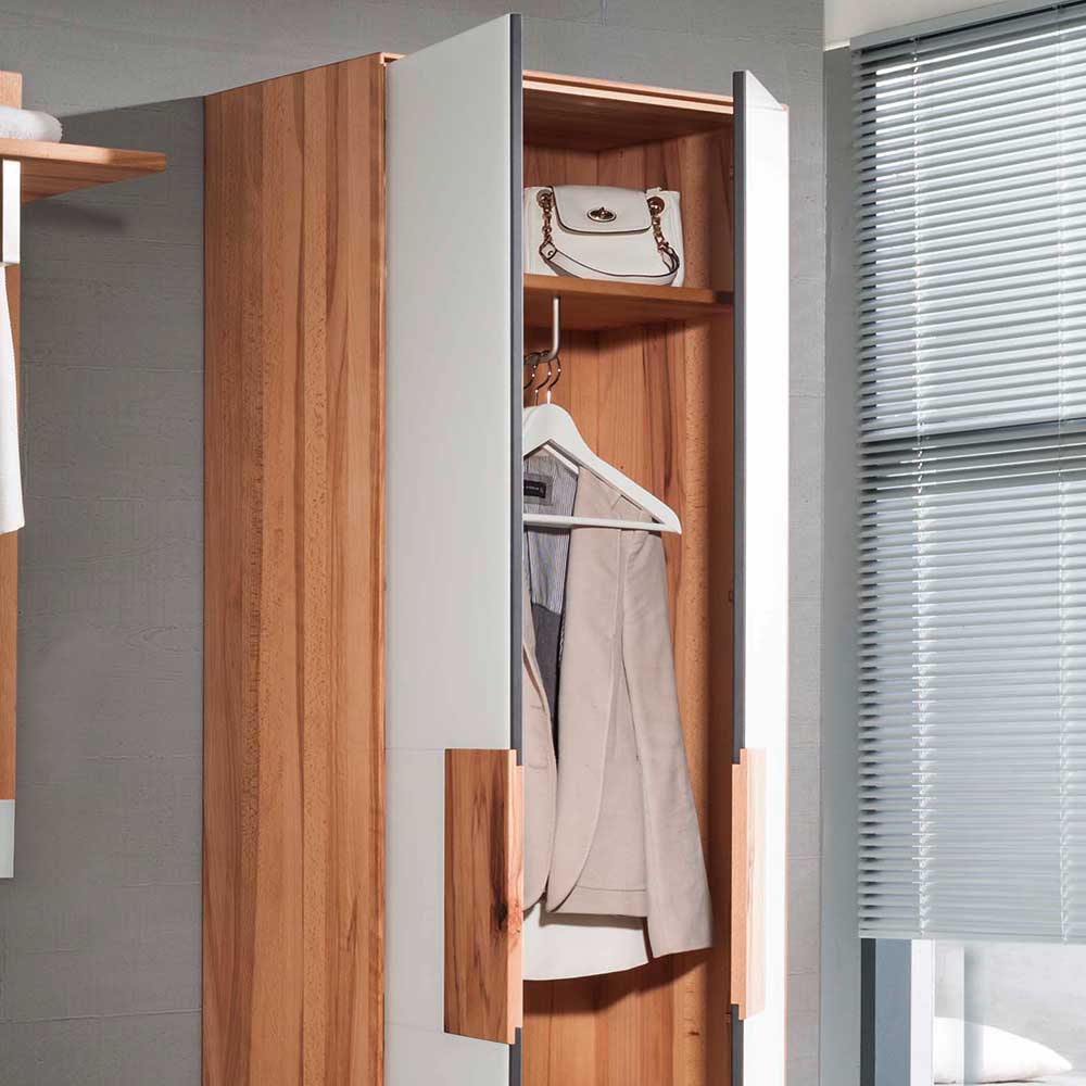 Offener Garderobenschrank in Holz-Weiß mit Kleiderstange und Ablagefach für Taschen – Mandrey