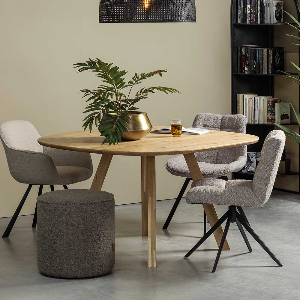 Drehbarer Polsterstuhl aus Boucle Stoff in Beige - Magan