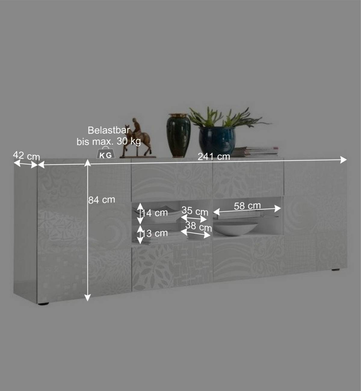 Weißes Hochglanz Sideboard 241 cm breit - Vascaub