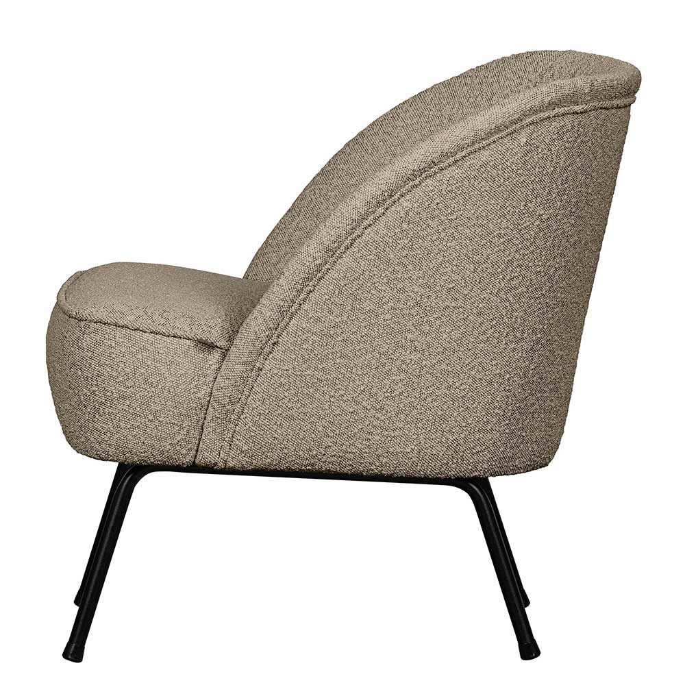 Boucle Loungesessel in Beige mit schwarzen Metallbeinen – Laderla