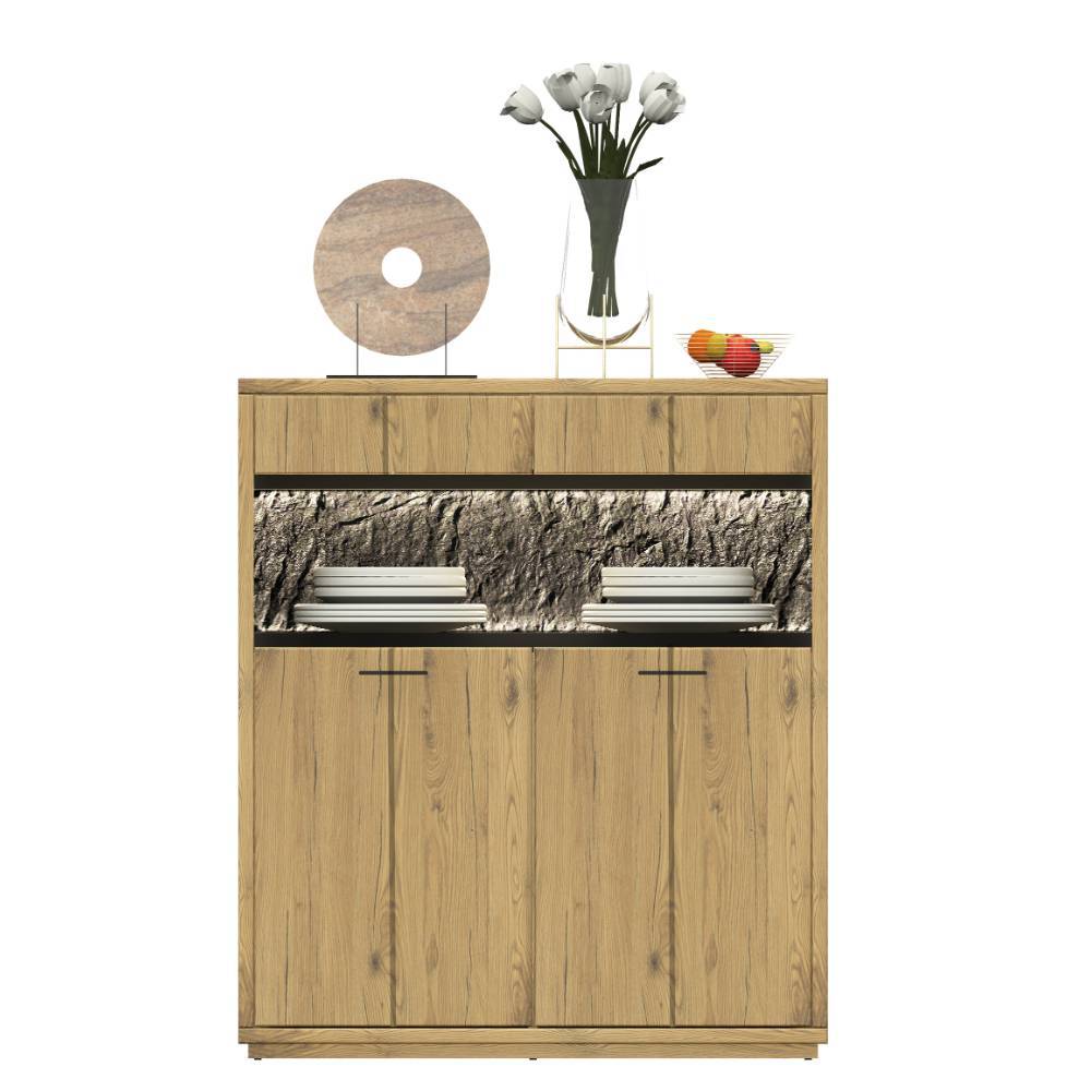 Highboard Vitrine aus Wildeiche Massivholz - Friburgo