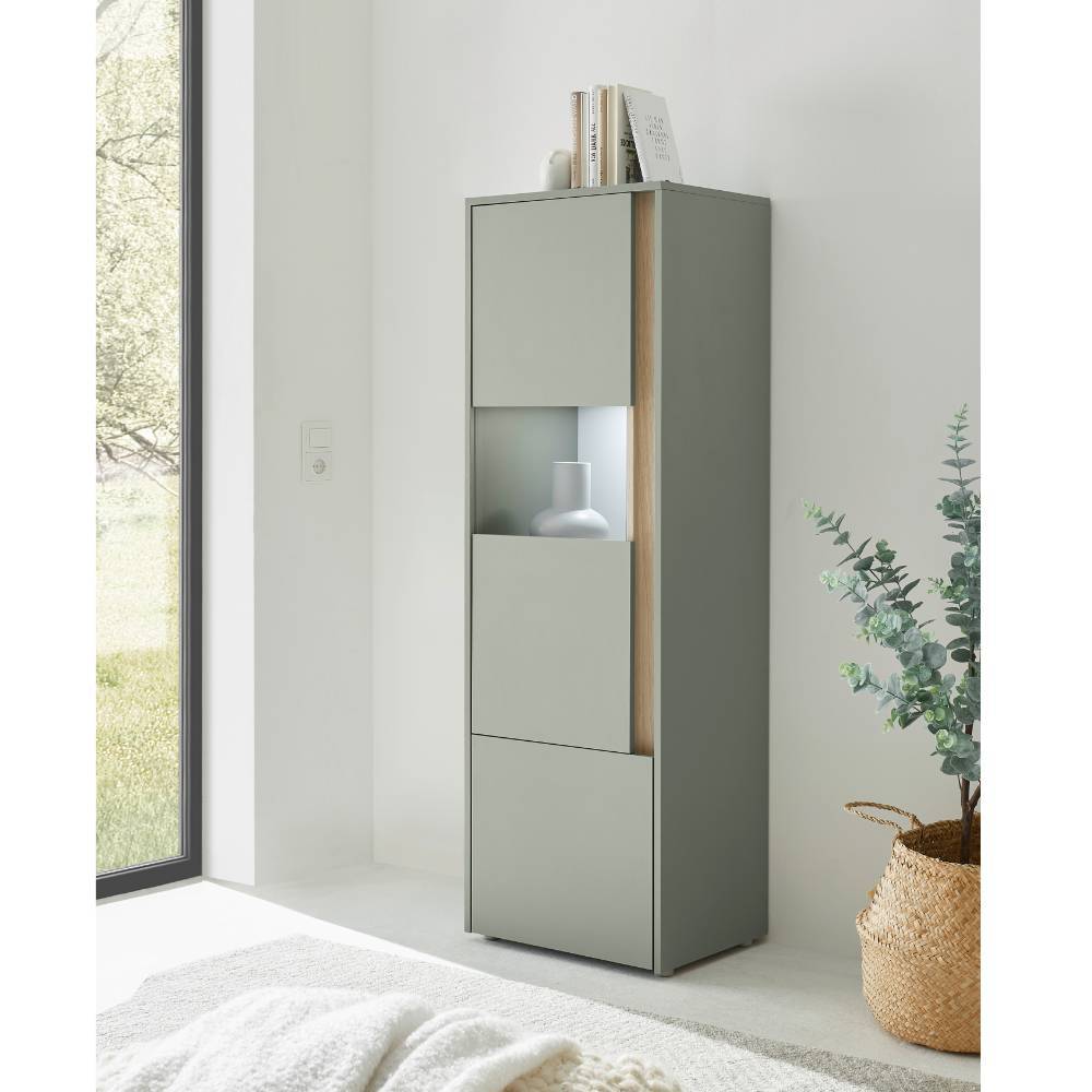 Vitrine in Graugrün und Eiche - Socotta