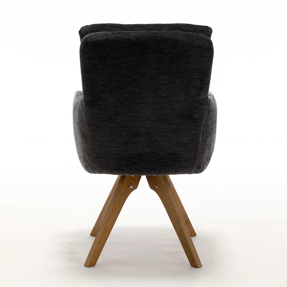 Chenille Polsterstuhl in Anthrazit - Hadow (2er Set)
