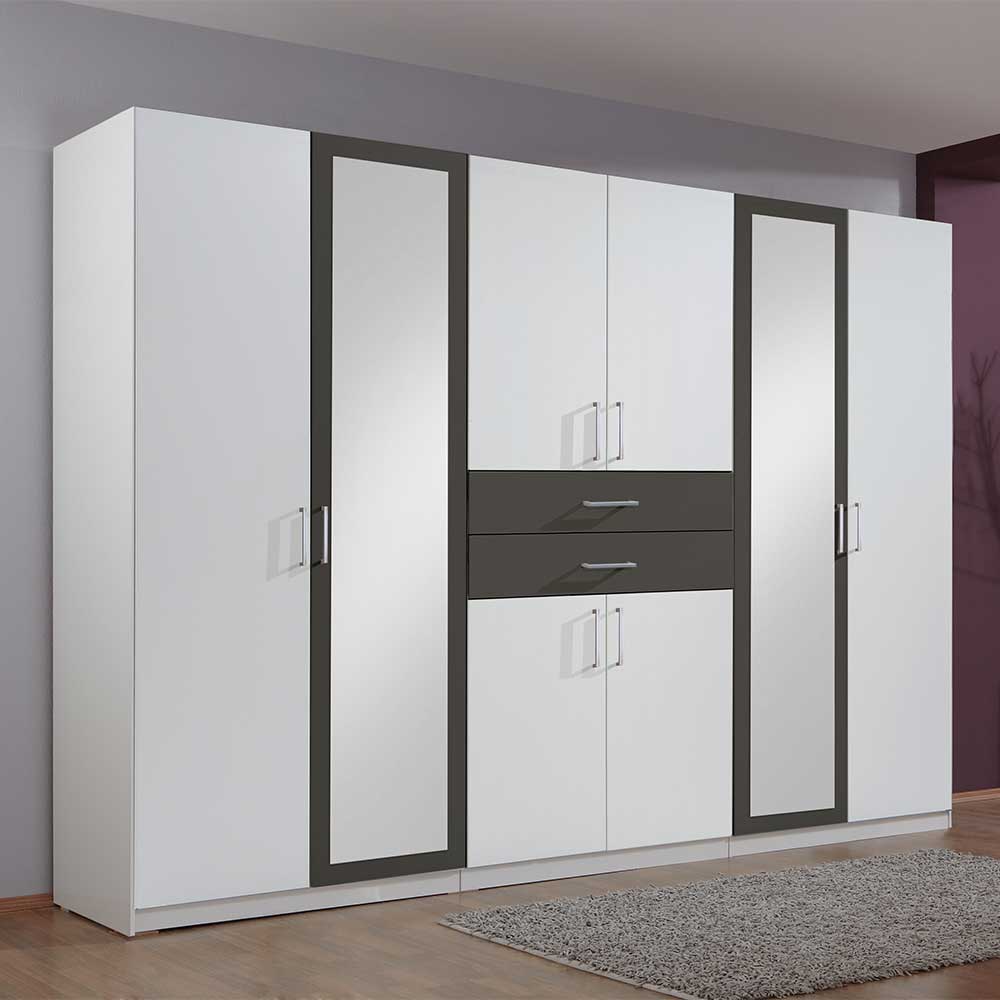 Schlafzimmerschrank in Weiß mit Dunkelgrau - Rosala