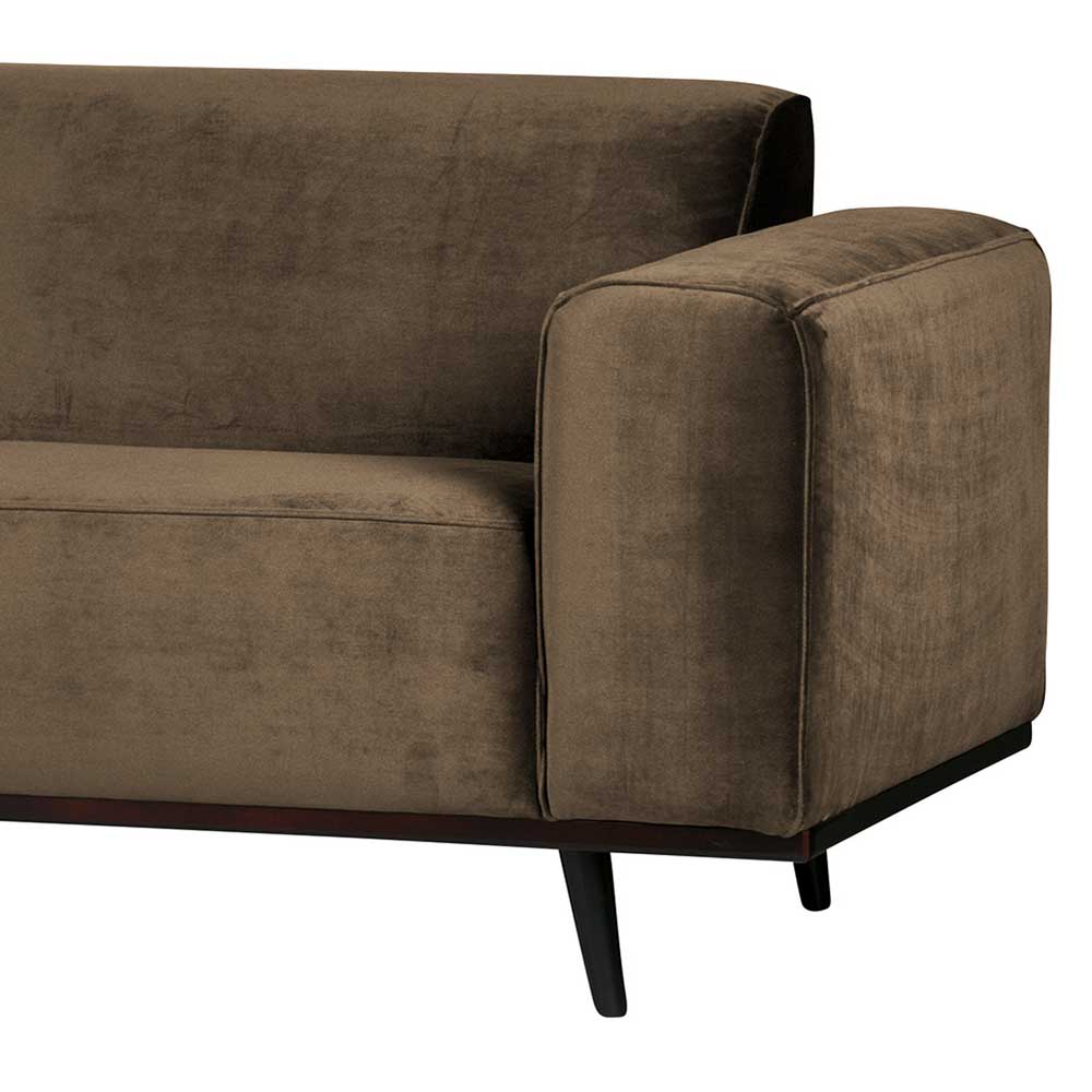 Armlehne der Samt Eckcouch in Taupe mit abgerundeter Form – Matca