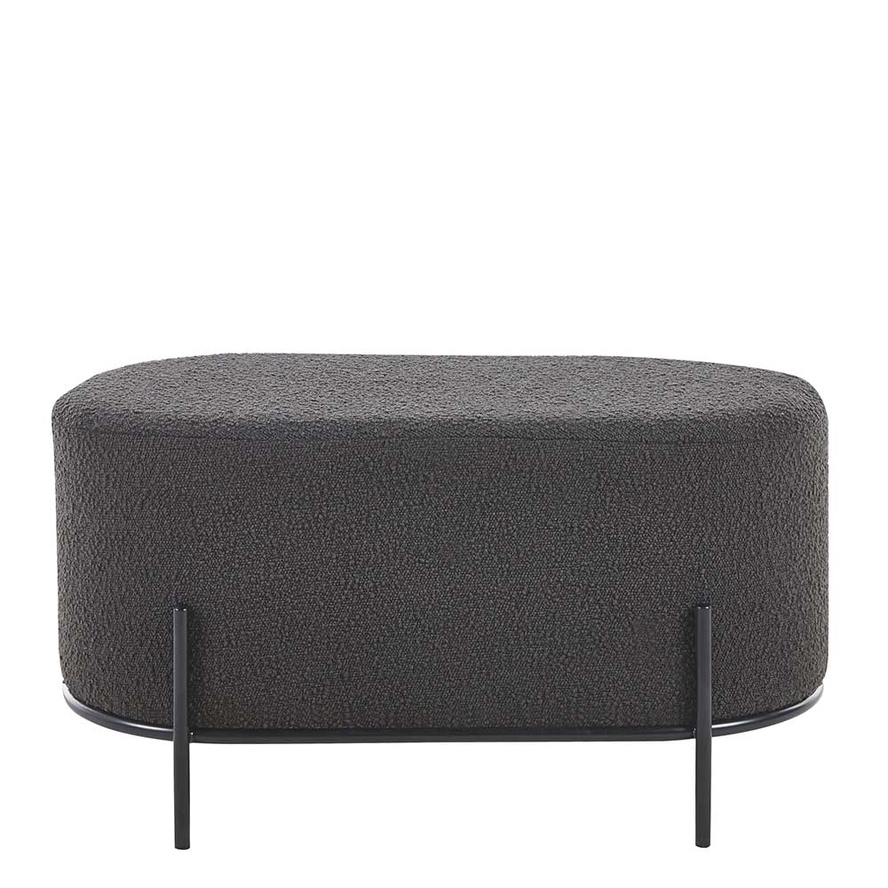 Dunkelgrauer ovaler Boucle Hocker mit schwarzem Metallgestell – Nabrosia
