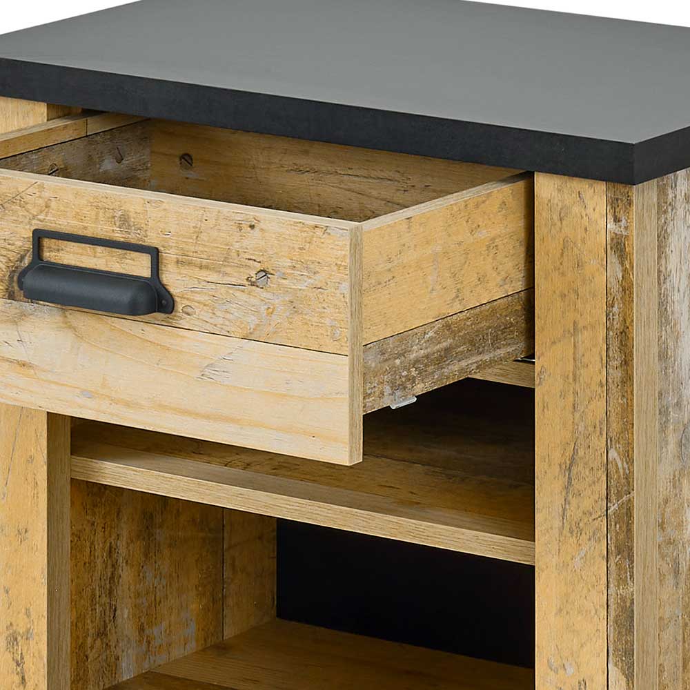 Nachtkonsole im Altholz Look & Anthrazit - Naiavio