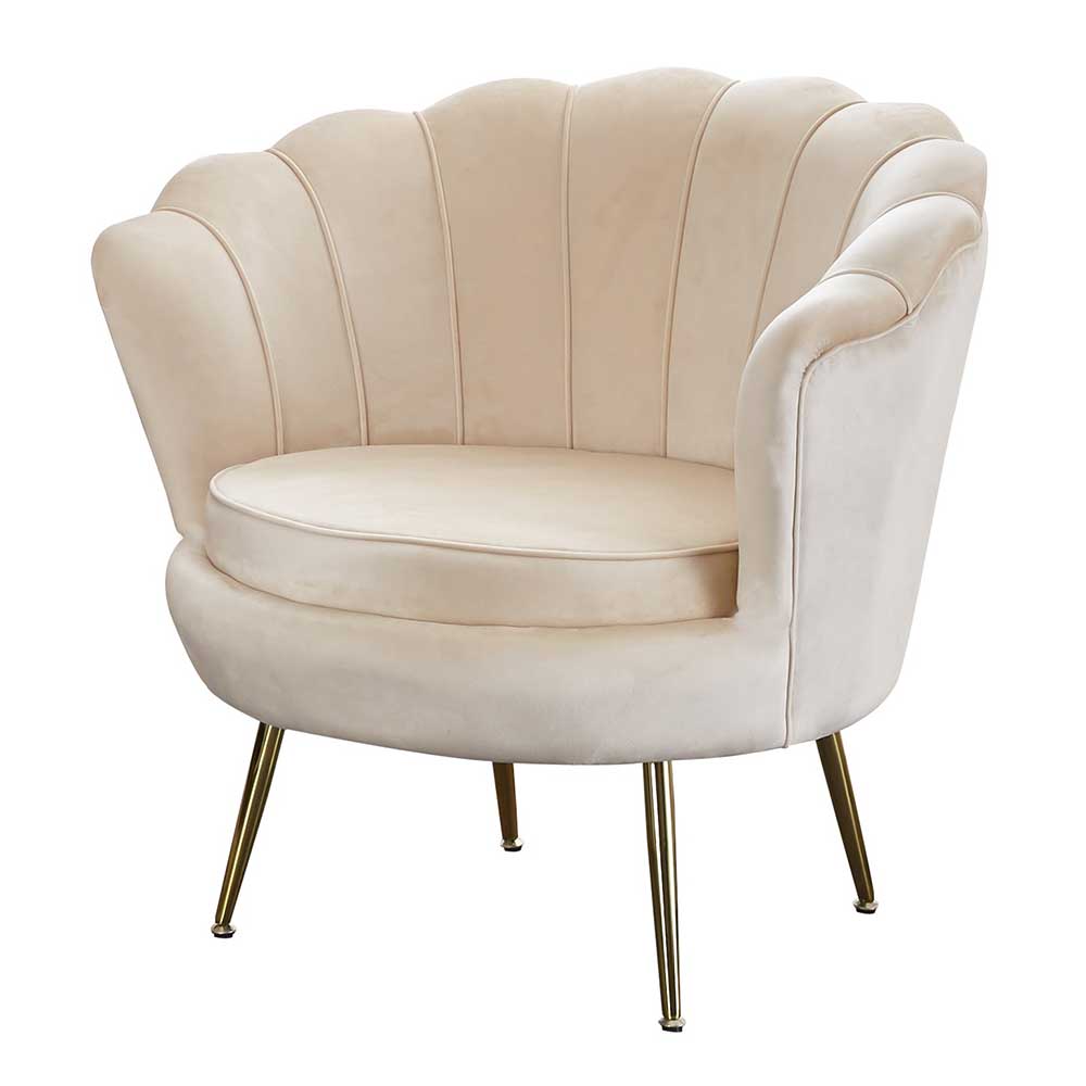Eleganter Muschelsessel in Beige Samt - Fortlanda