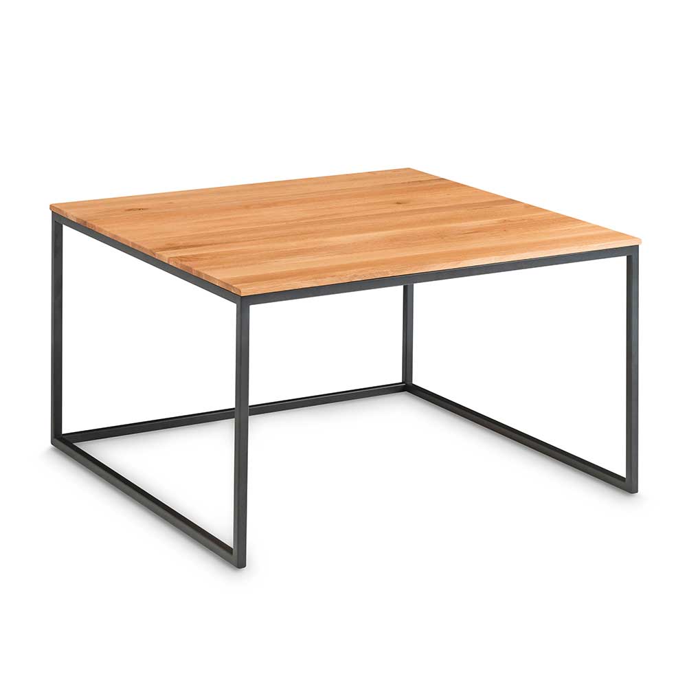 Quadratischer Sofatisch mit massiver Eichenholzplatte und stabilem schwarzem Metallgestell für das Wohnzimmer – Scolava