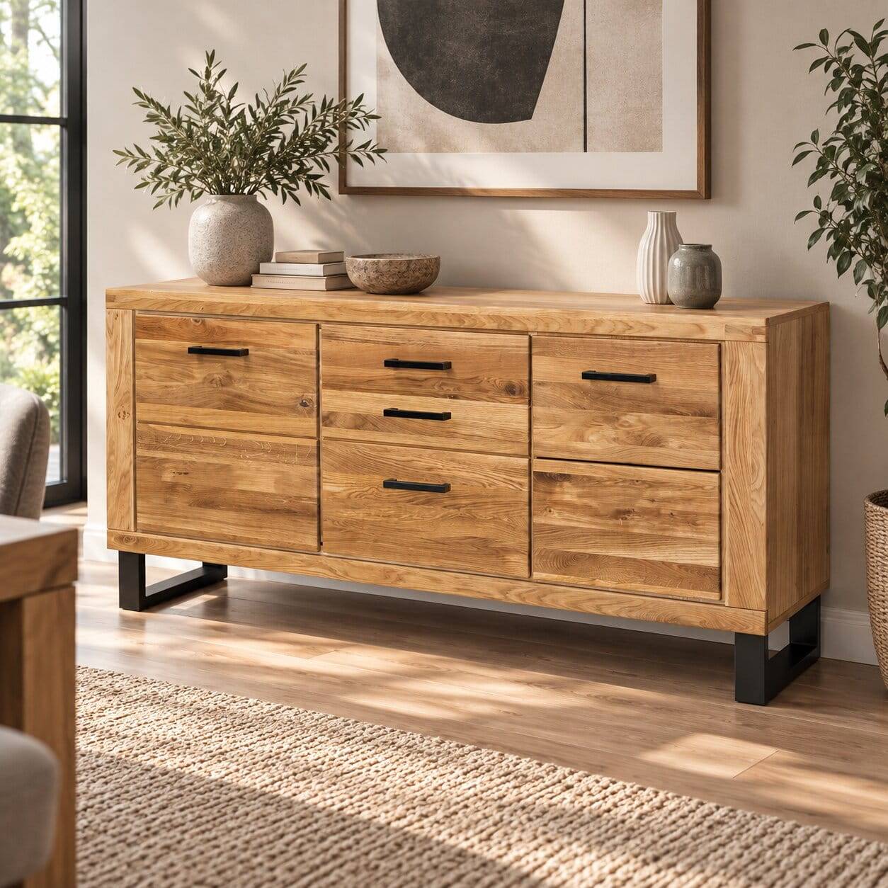 158cm Design Sideboard in Wildeiche teilmassiv - Arello