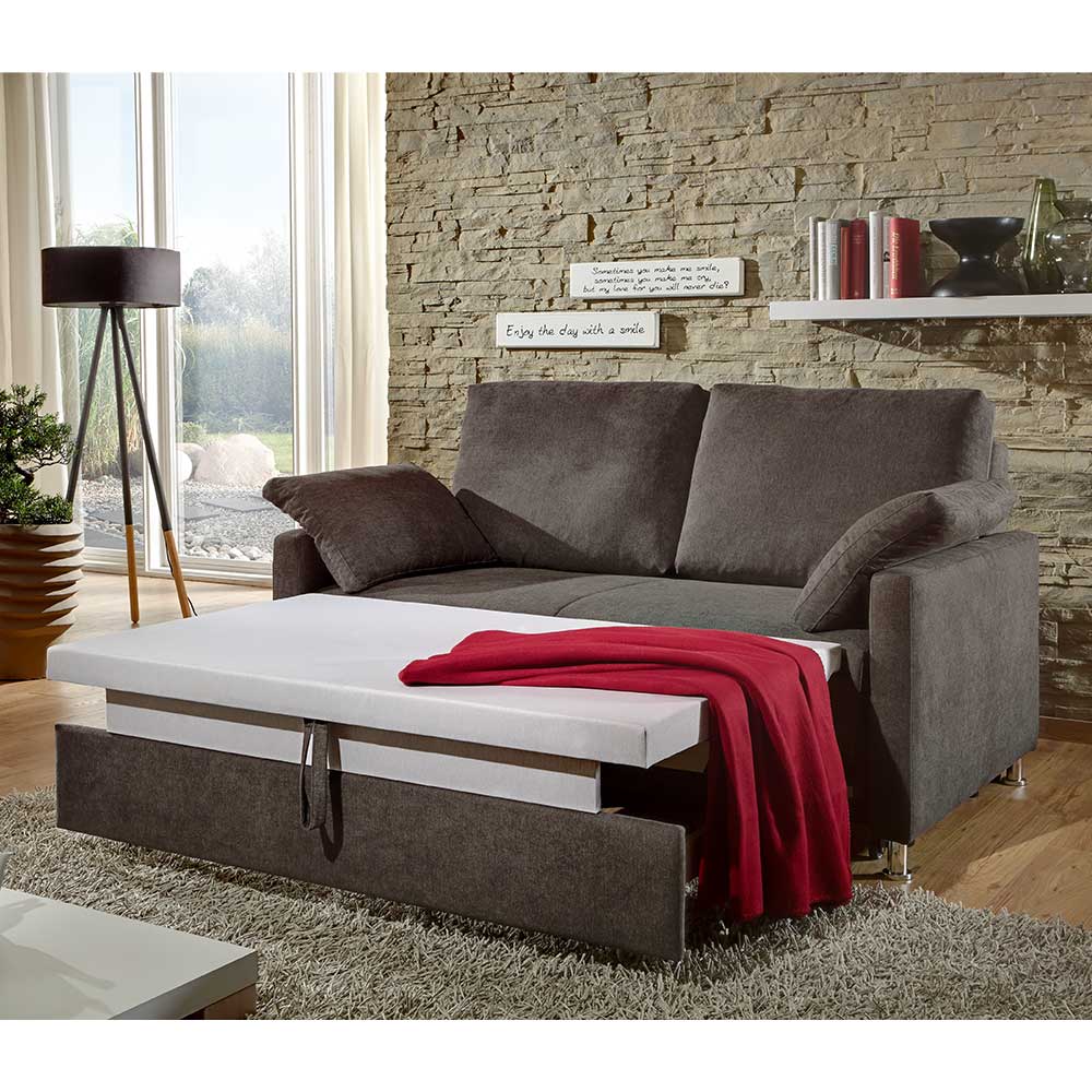 Klappsofa in Dunkelbraun Stoffbezug - Jovena