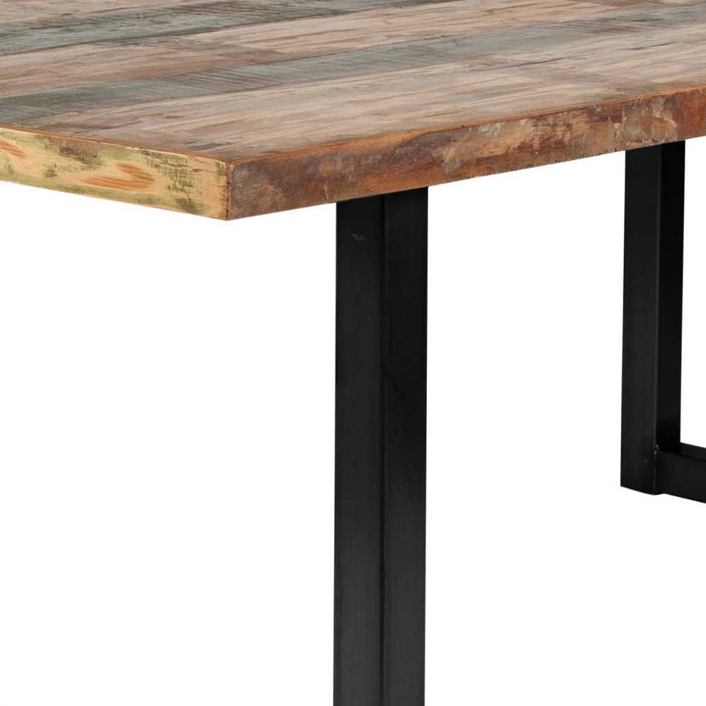 Mehrfarbiger Esstisch Altholz Shabby Chic Enjadara mit Stahl Schwarz