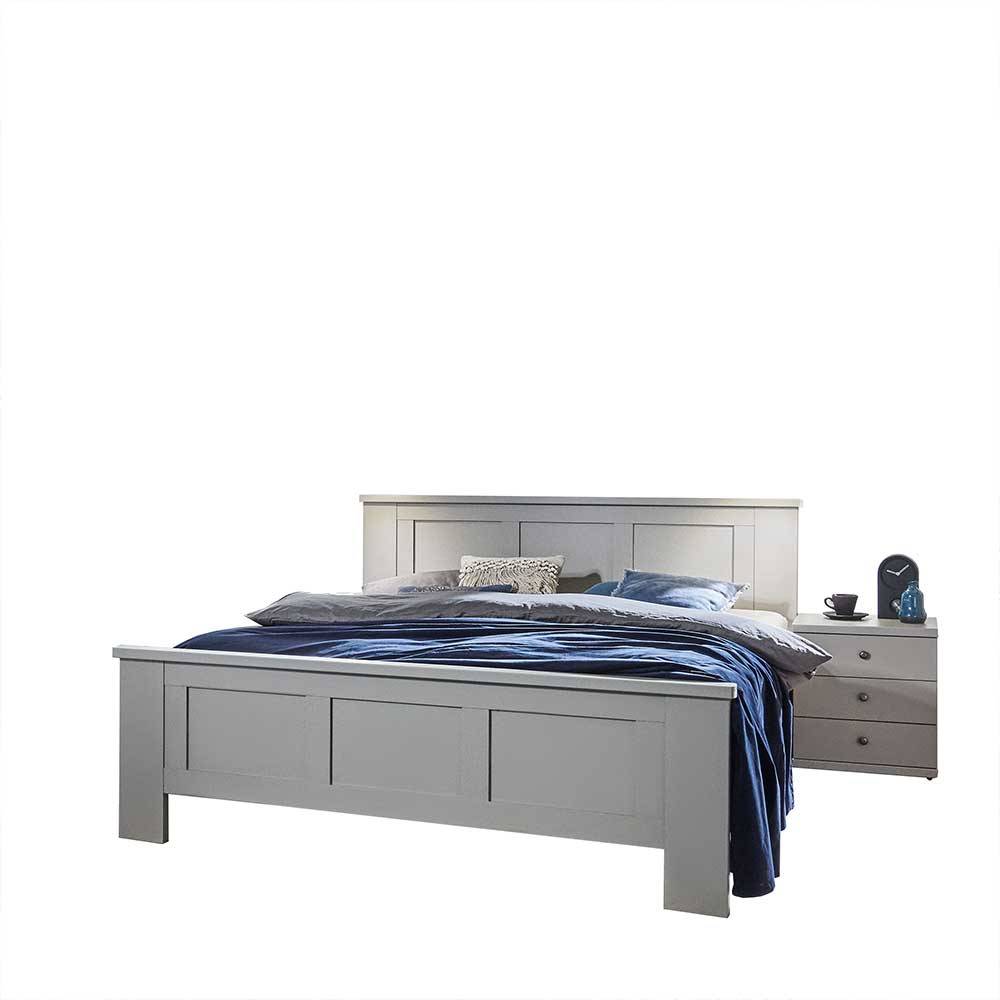 140 cm breites Bett in Grau mit Nachttisch im modernen Landhausstil für das Schlafzimmer – Ridonna
