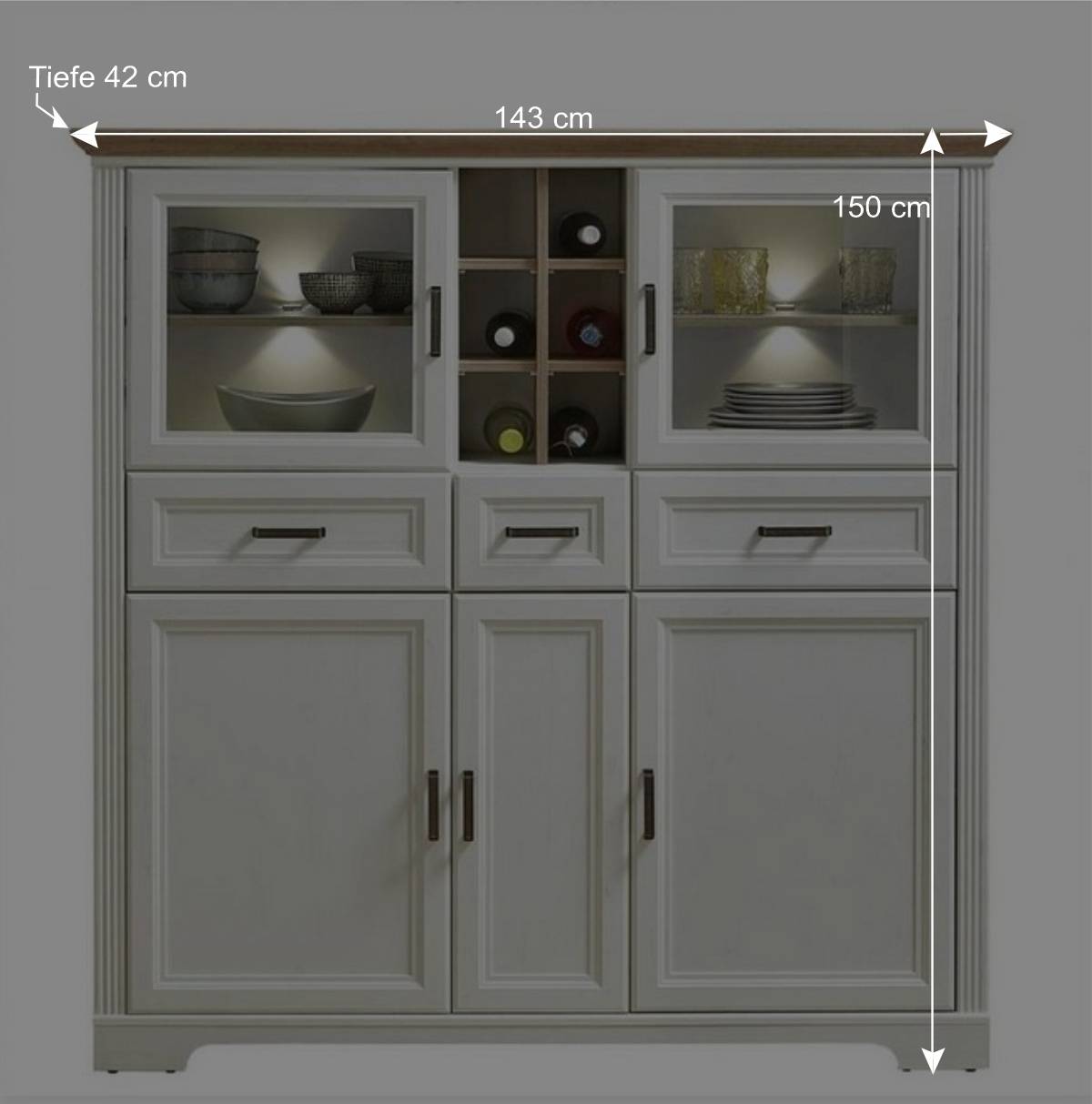 Landhaus Highboard beleuchtet - Sinolita
