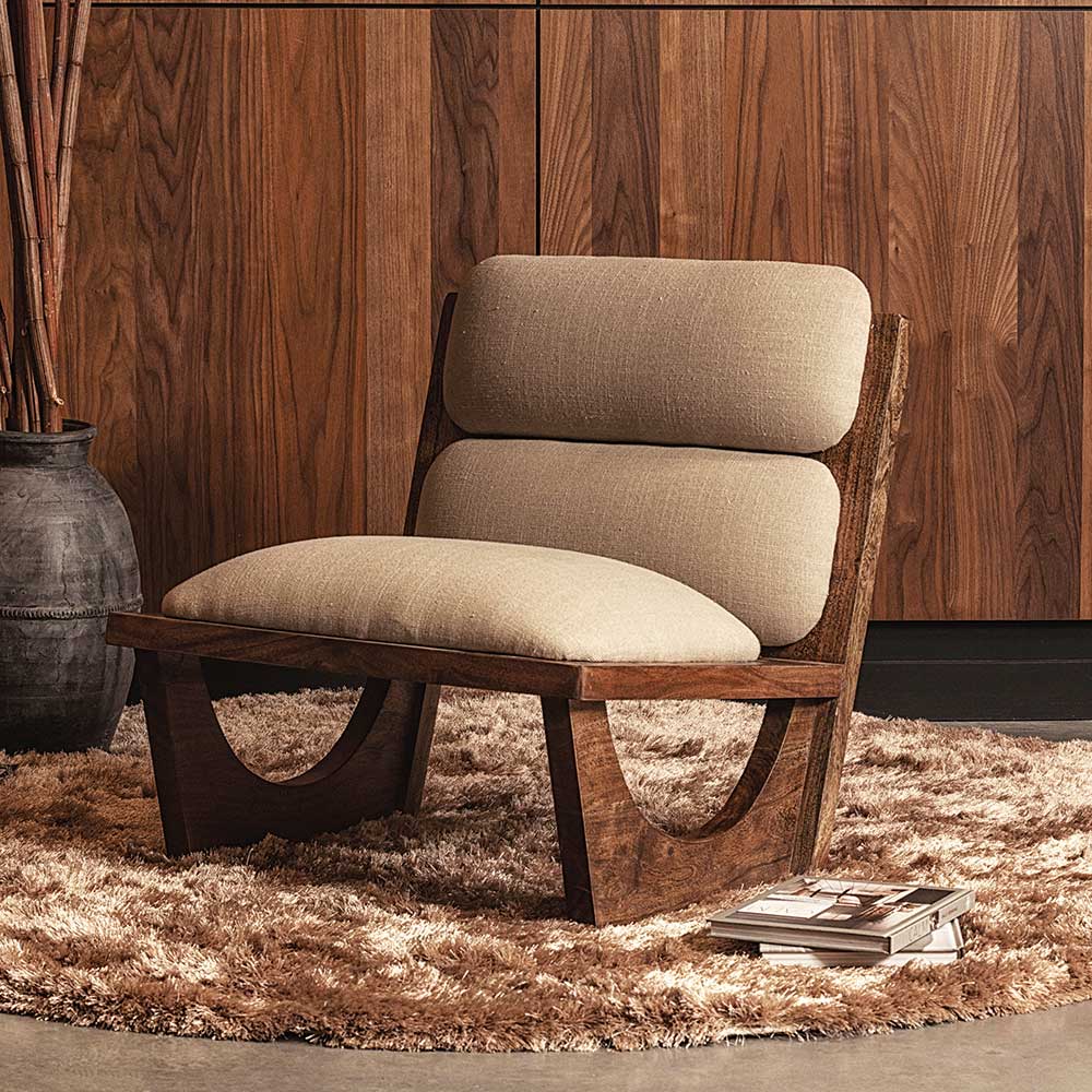 Akazienholz Sessel in Beige Boucle - Uriscano