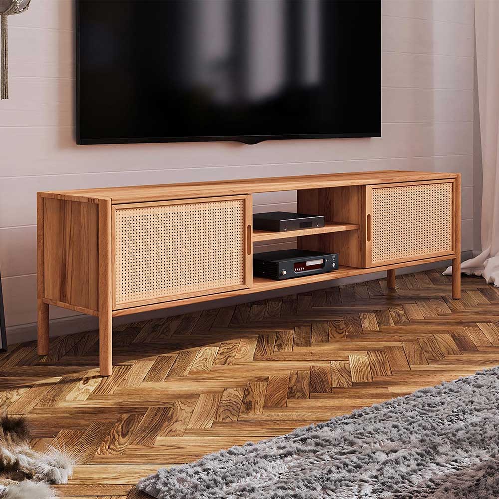 Holz TV Board mit Wiener Geflecht Türen - Indrya