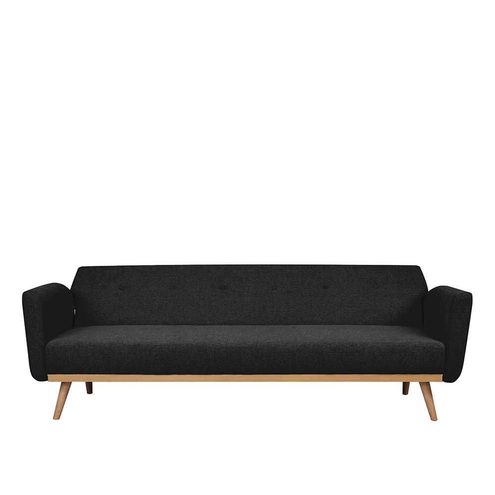 Schwarzes Schlafsofa im skandinavischen Design mit hellen Holzfüßen – Adamu