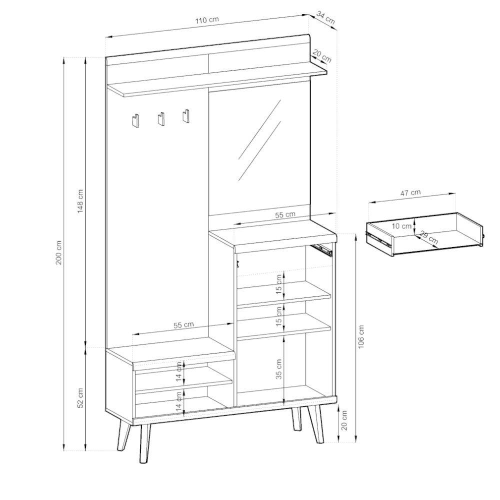 Kompakt-Garderobe in Eiche Optik und Graugrün - Oliva