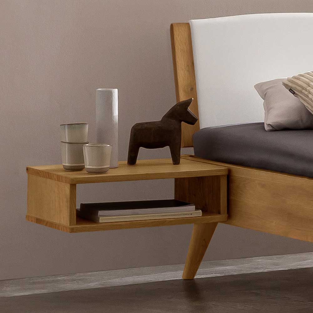 Bett aus Wildeiche mit Kunstleder - Cubus
