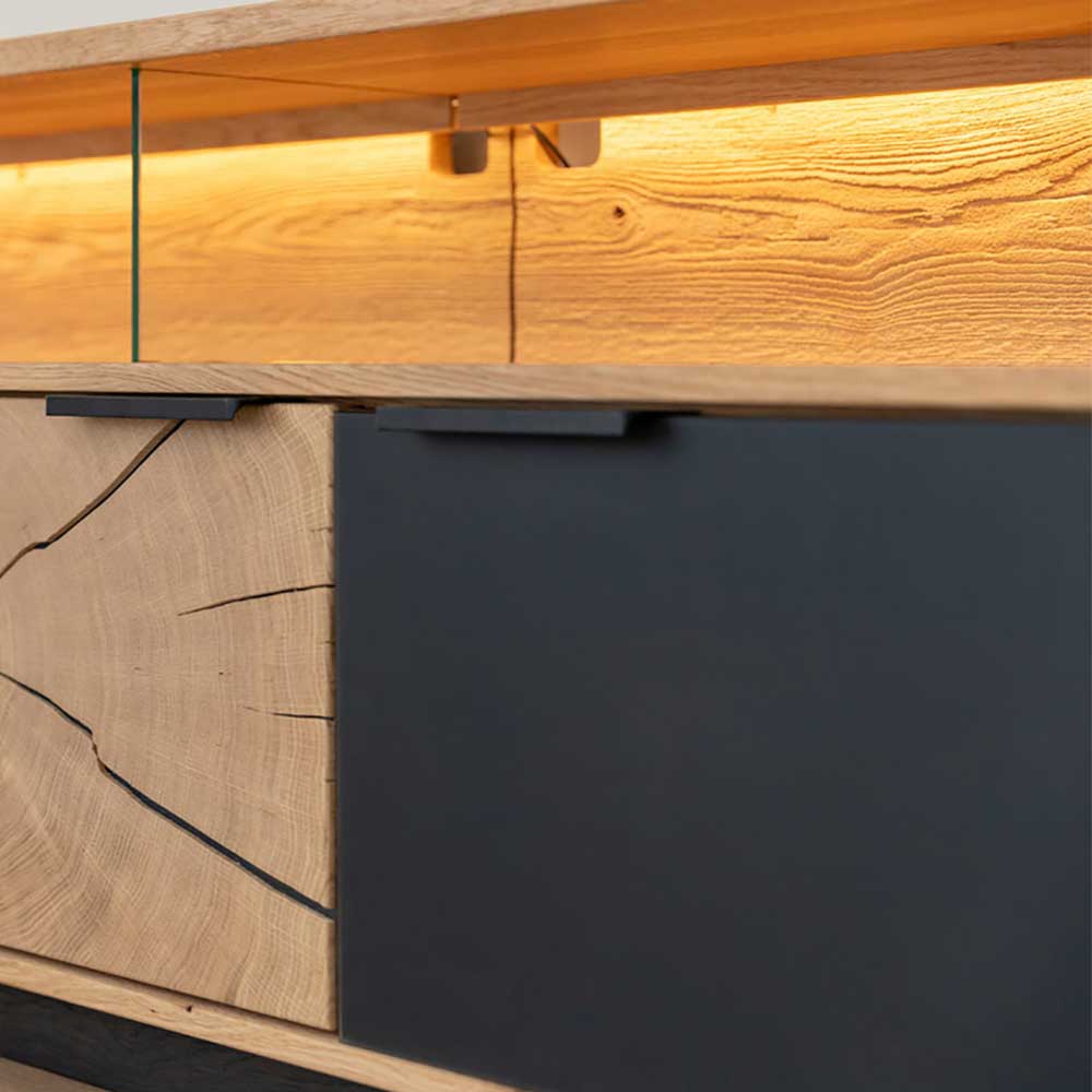 Design TV-Lowboard aus Eiche mit Glas - Masicuri