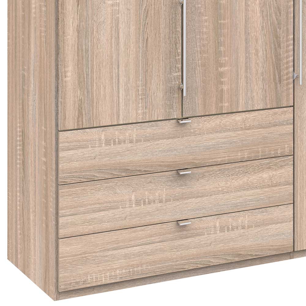 Schubladendetail des Schranks mit drei Auszügen und Griffen in heller Holz-Nachbildung – Zayun