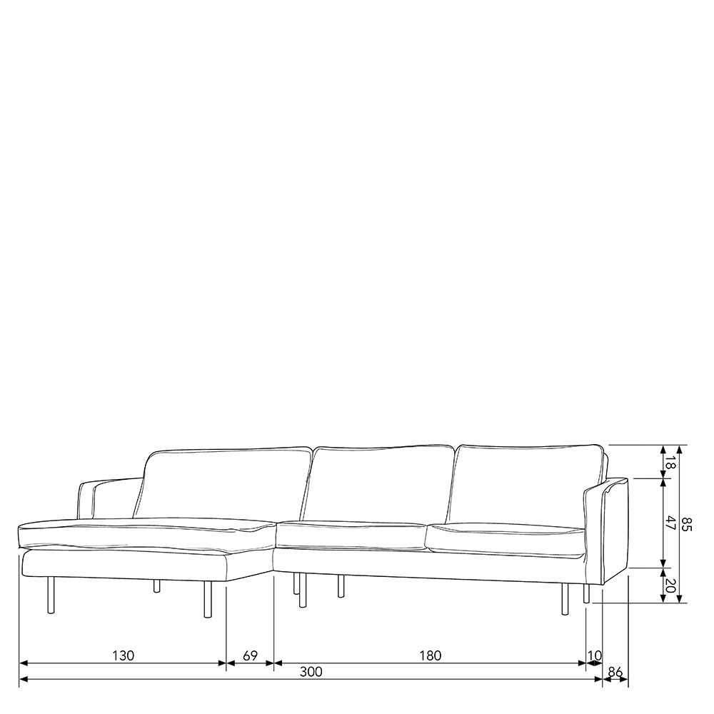 Samt Ecksofa in Graugrün - Loona