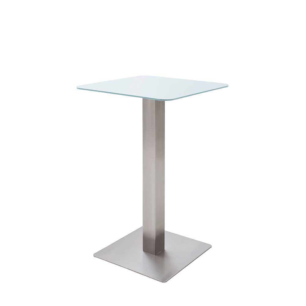 70x70cm Stehtisch mit Glasplatte in Weiß Fansas & Edelstahlfuß