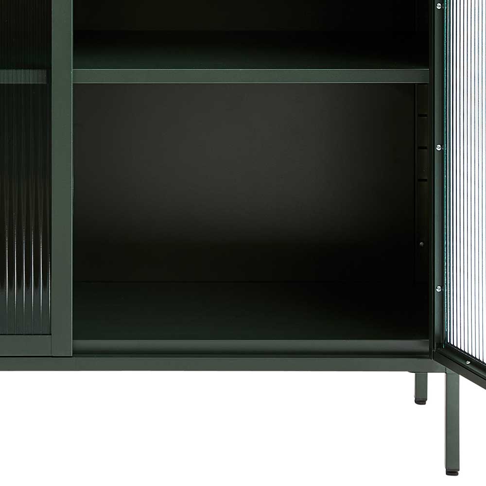 110x140x40 Dunkelgrüne Highboard Vitrine aus Stahl - Estellos