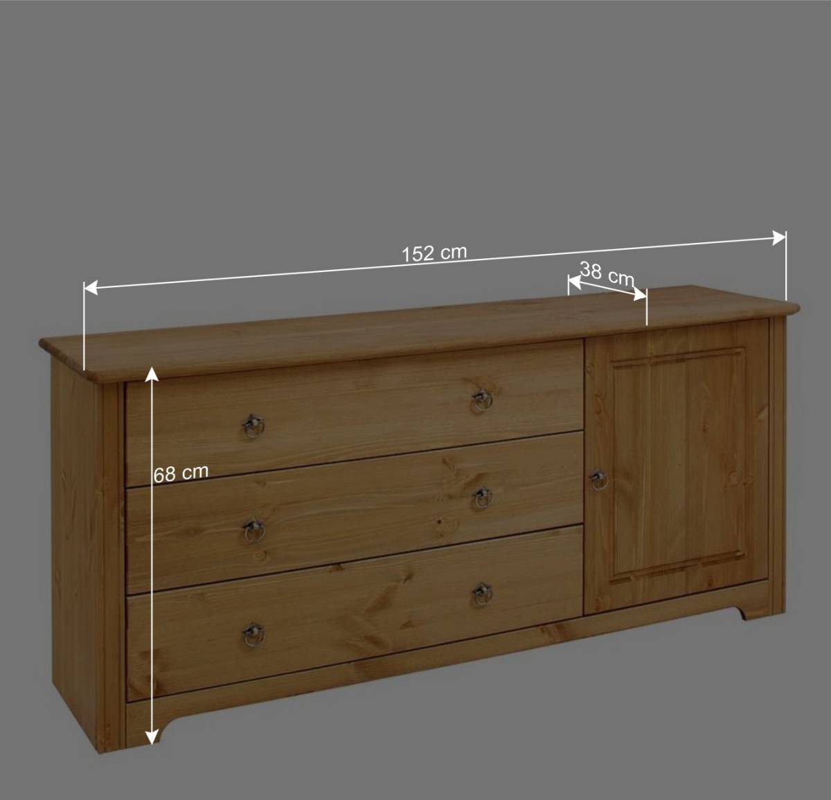 152x68x38 Holzkommode mit 3 breiten Schubladen - Imressa