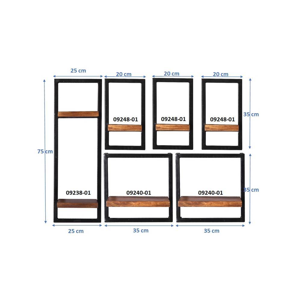 Industrial Wandregal Kombi Set - Flinu (sechsteilig)