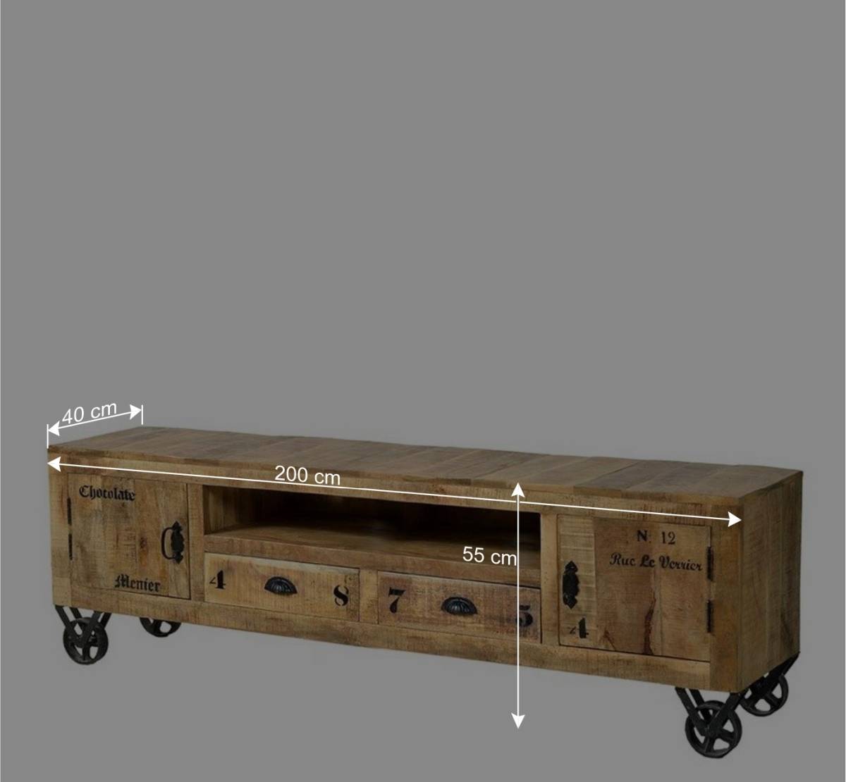 Industrial Design Lowboard für TV 200 cm breit - Indri