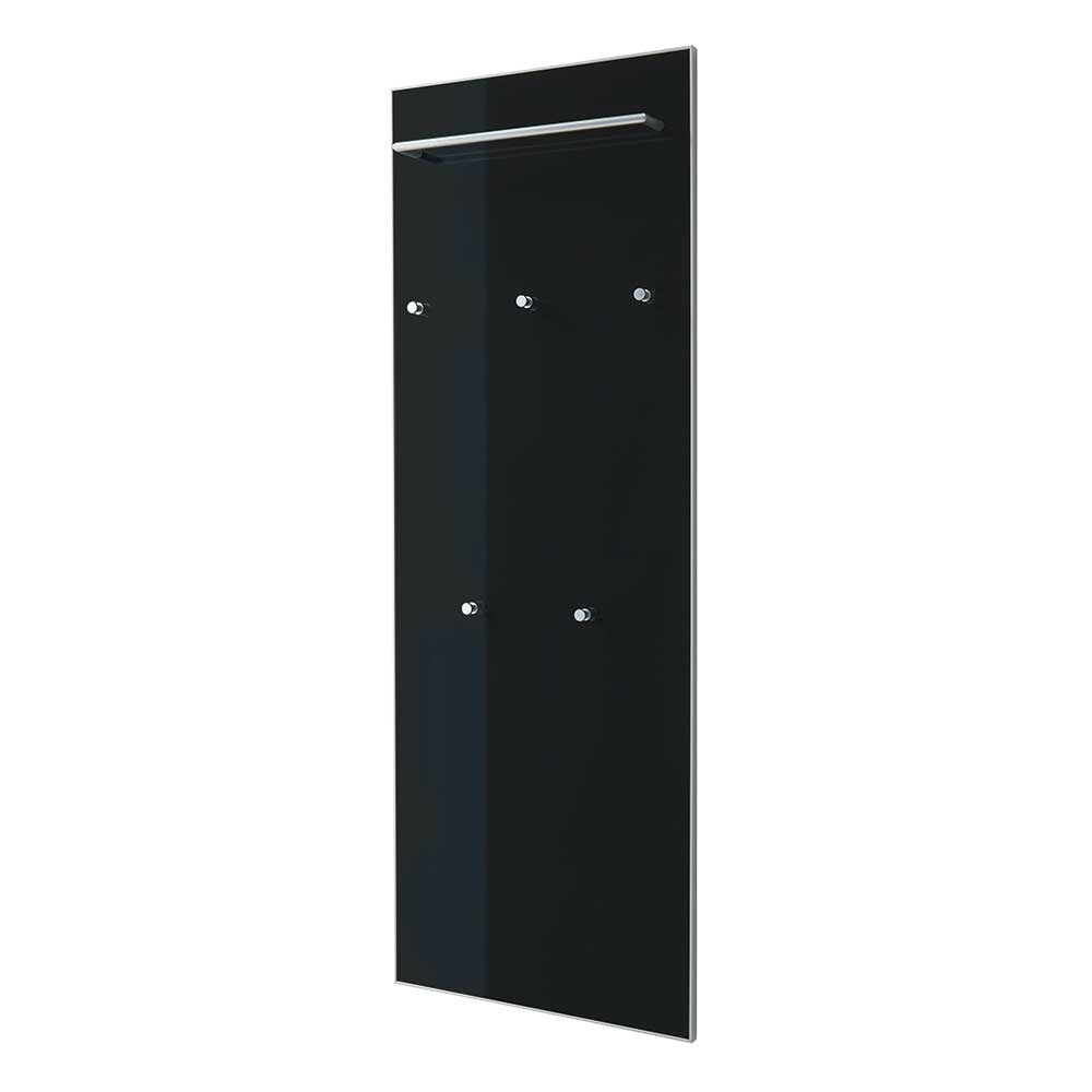 Moderne anthrazitfarbene Glasgarderobe mit sechs Kleiderhaken und Ablagestange für die Diele – Liotra