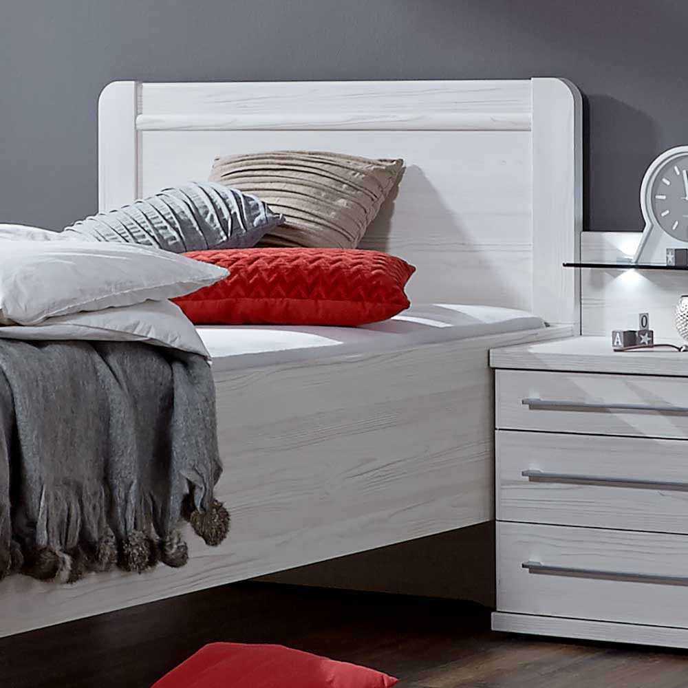 Weißes Schlafzimmerset Arneta mit Einzelbett 100x200cm (dreiteilig)