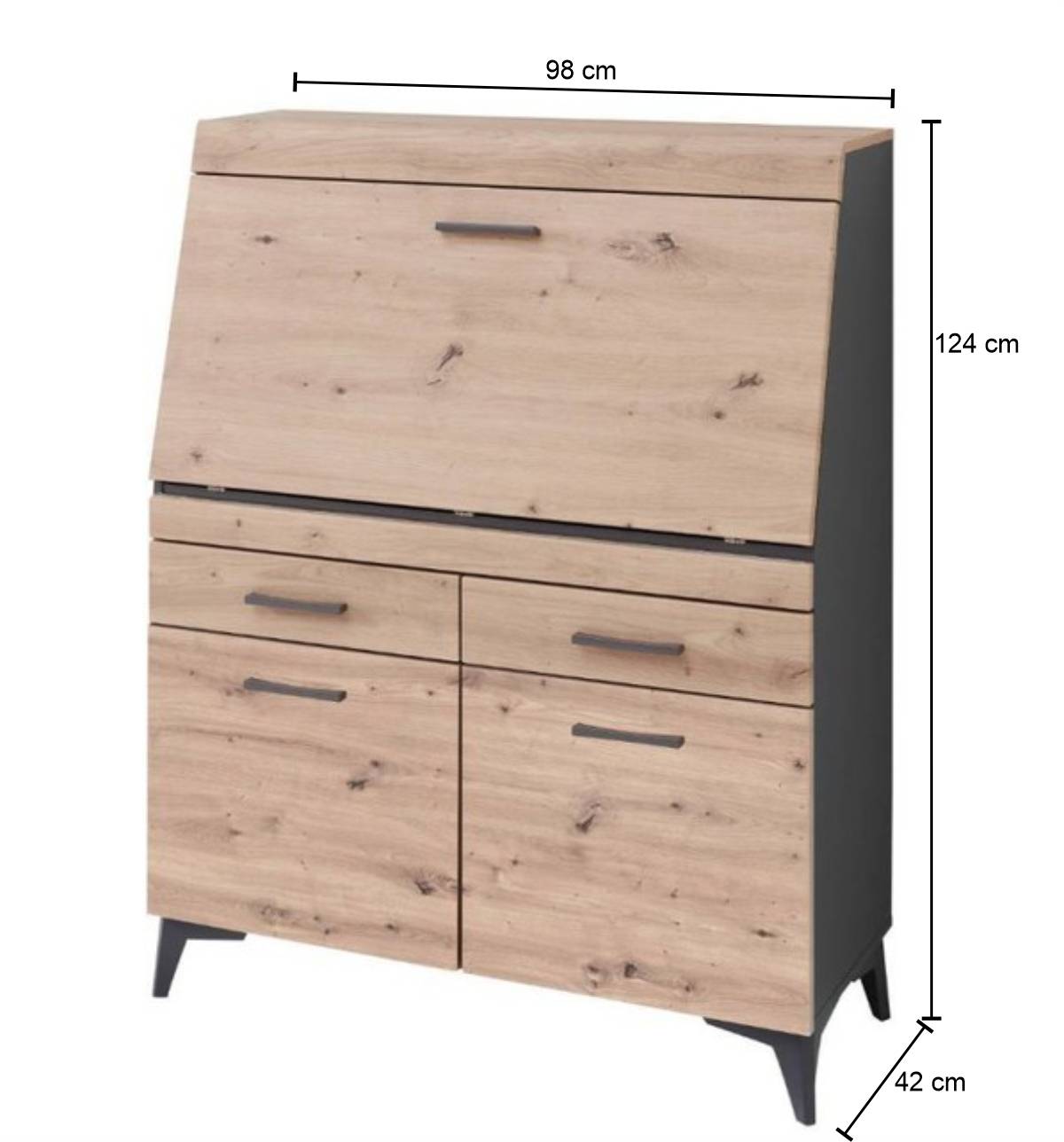 Design Sekretär in Holzoptik Wildeiche und Dunkelgrau - Crespian