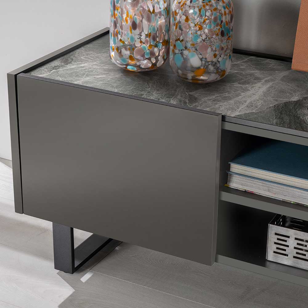 TV Board mit Keramik in Marmor Grau - Vanskupa