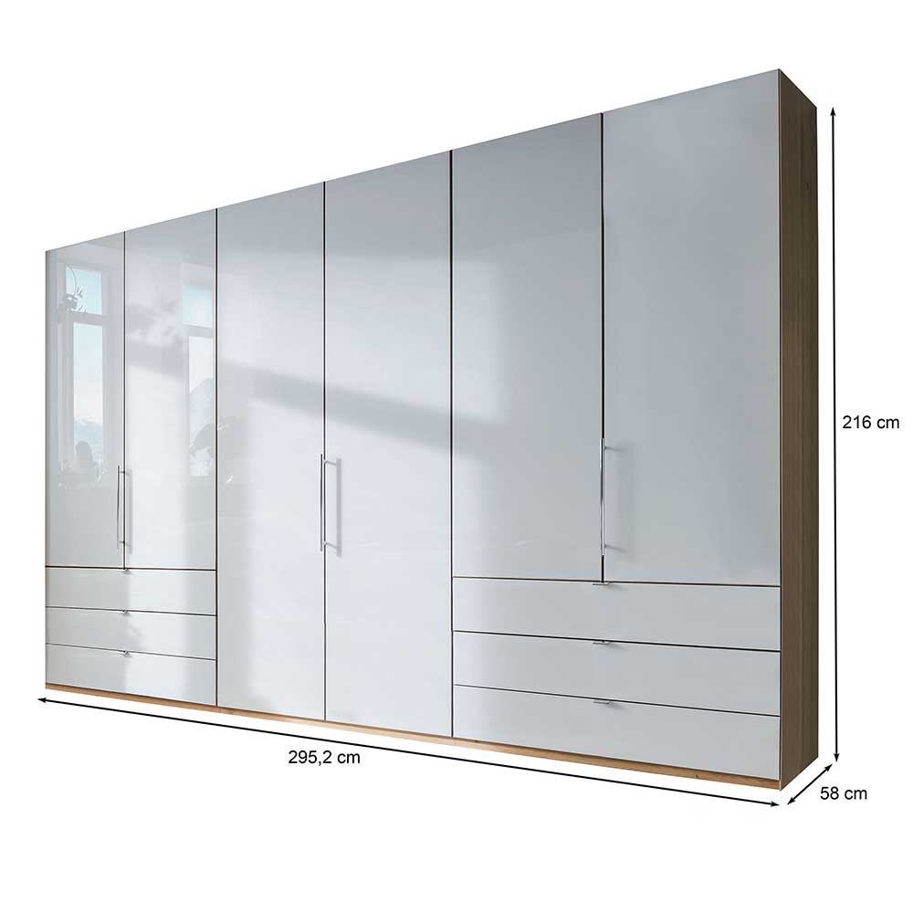 Kleiderschrank Maße und Abmessungen in Weiß Glas und Eiche Bianco Dekor – Nuetran