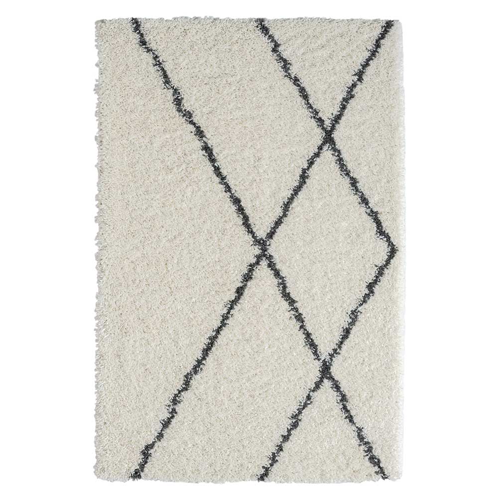 Hochflor Teppich in Creme und Schwarz - You