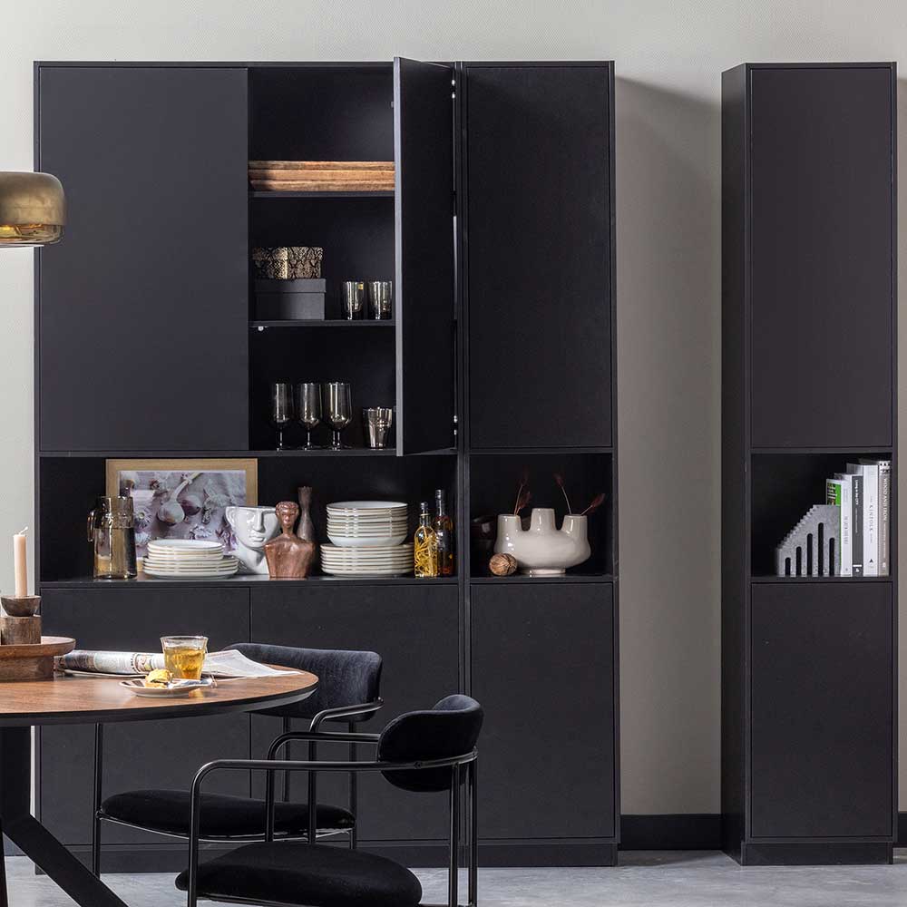 110x210x40 cm Kiefernholz Schrank teilmassiv in Schwarz - Niwidus