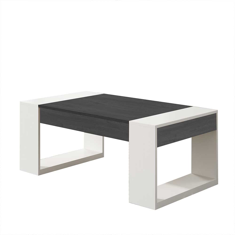 110x60 Designer Sofatisch in Weiß & Schwarzgrau - Iasella